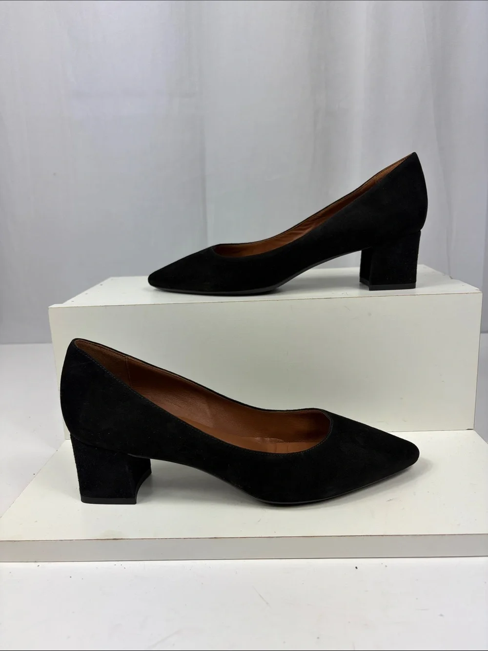 Aquatalia Pasha Suede‎ Block Heel in Black.